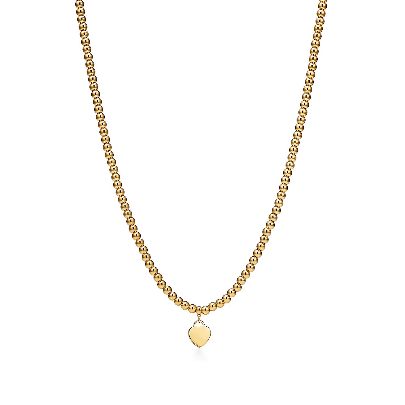 Return to Tiffany™ Heart Tag Bead Necklace in Yellow Gold, Mini