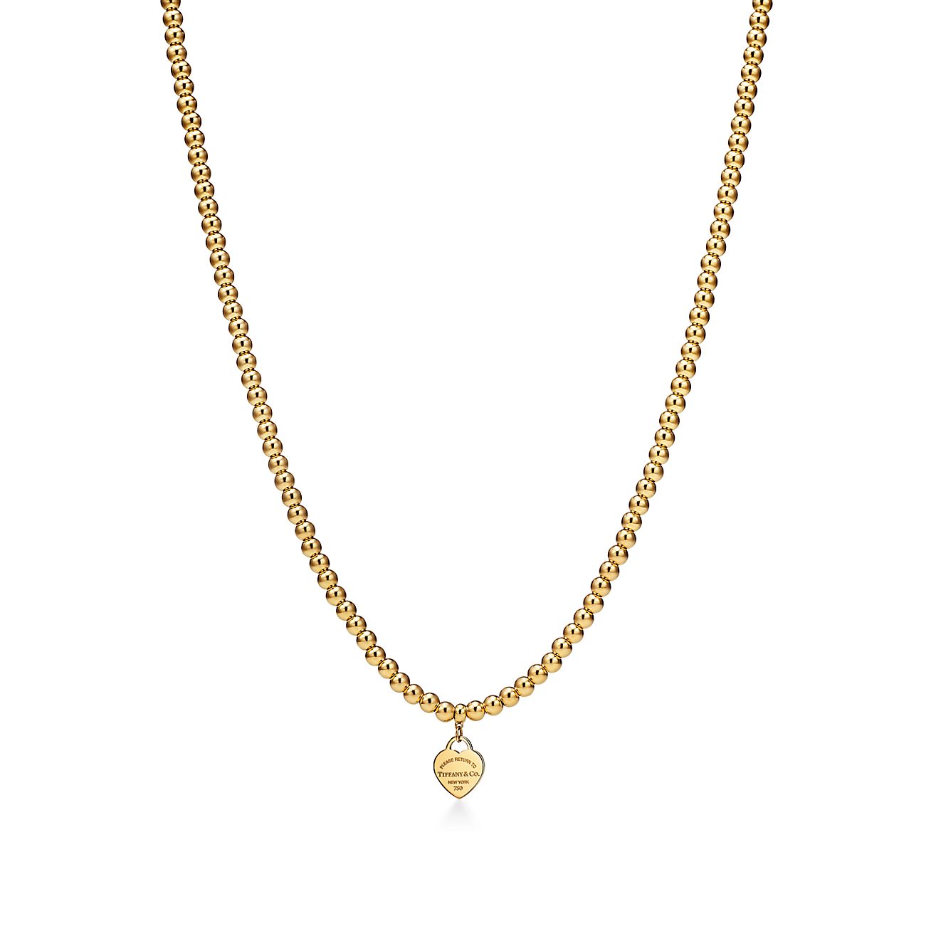 Return to Tiffany™ Heart Tag Bead Necklace in Yellow Gold, Mini | Tiffany &