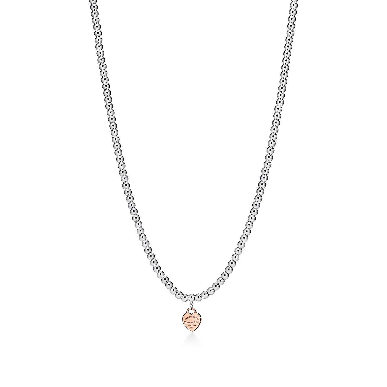 Return to Tiffany® Heart Tag Bead Necklace in Sterling Silver & Rose ...
