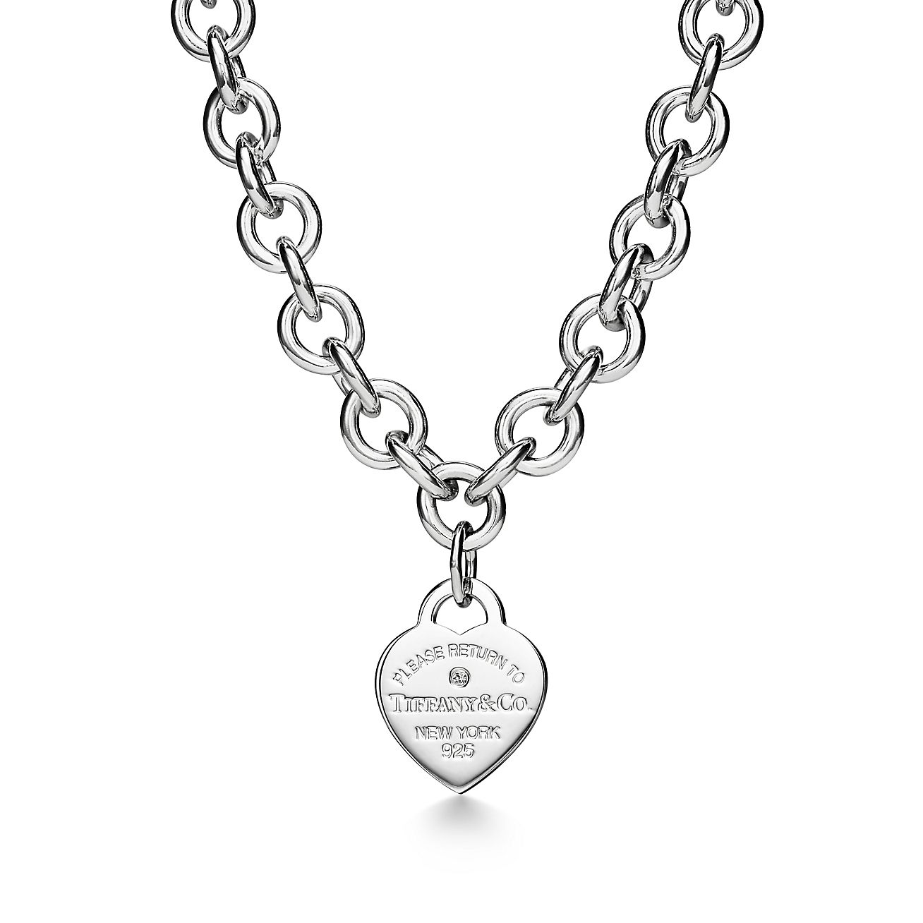 Return to Tiffany™Heart Tag Necklace in Silver with a Diamond, Medium