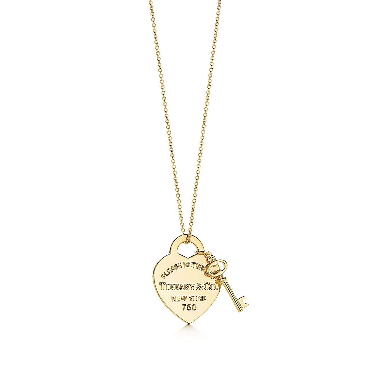 Return to Tiffany™ medium heart tag with key pendant in 18k gold ...