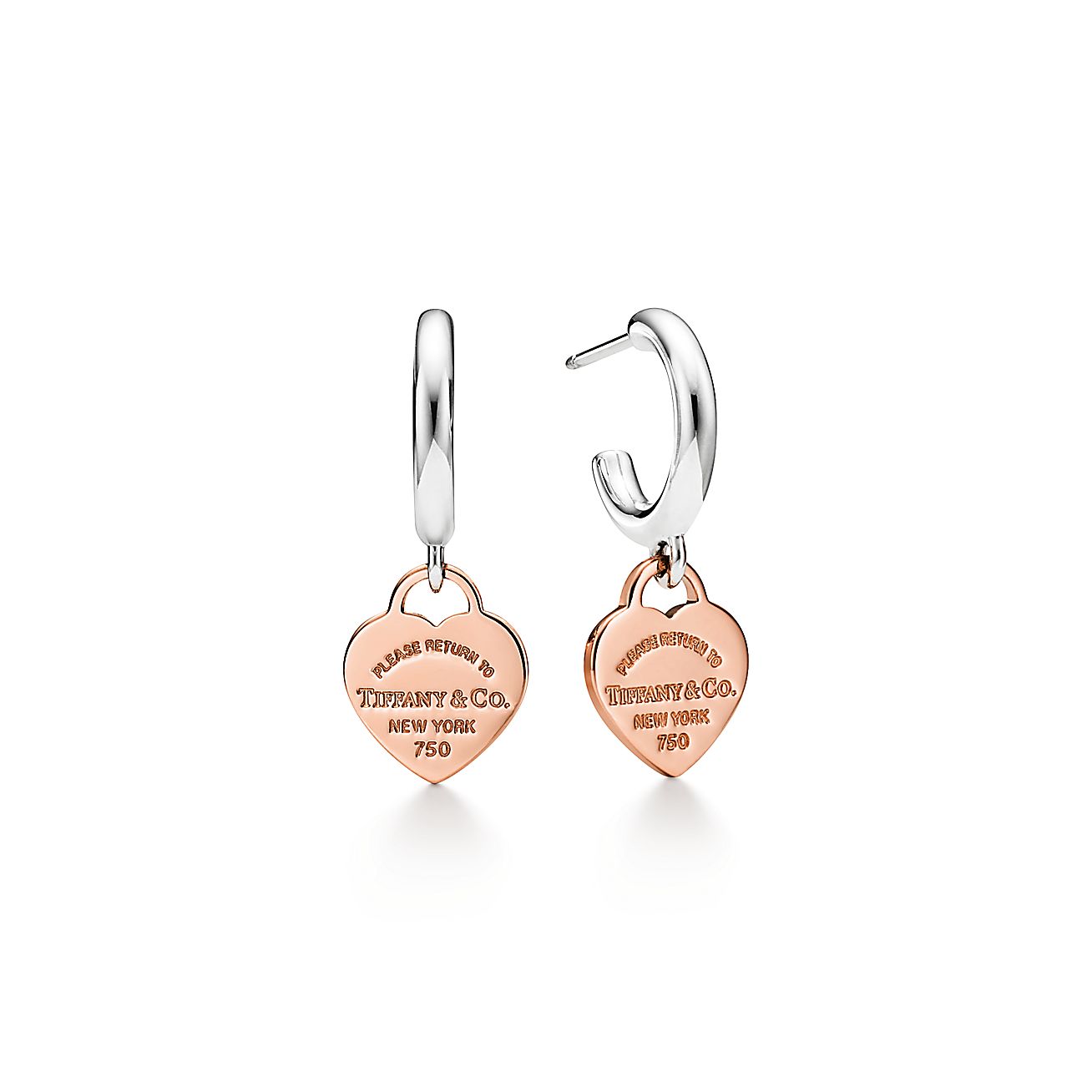 Return to Tiffany™ Hoop Earrings in Sterling Silver and Rose Gold, Mini |  Tiffany &
