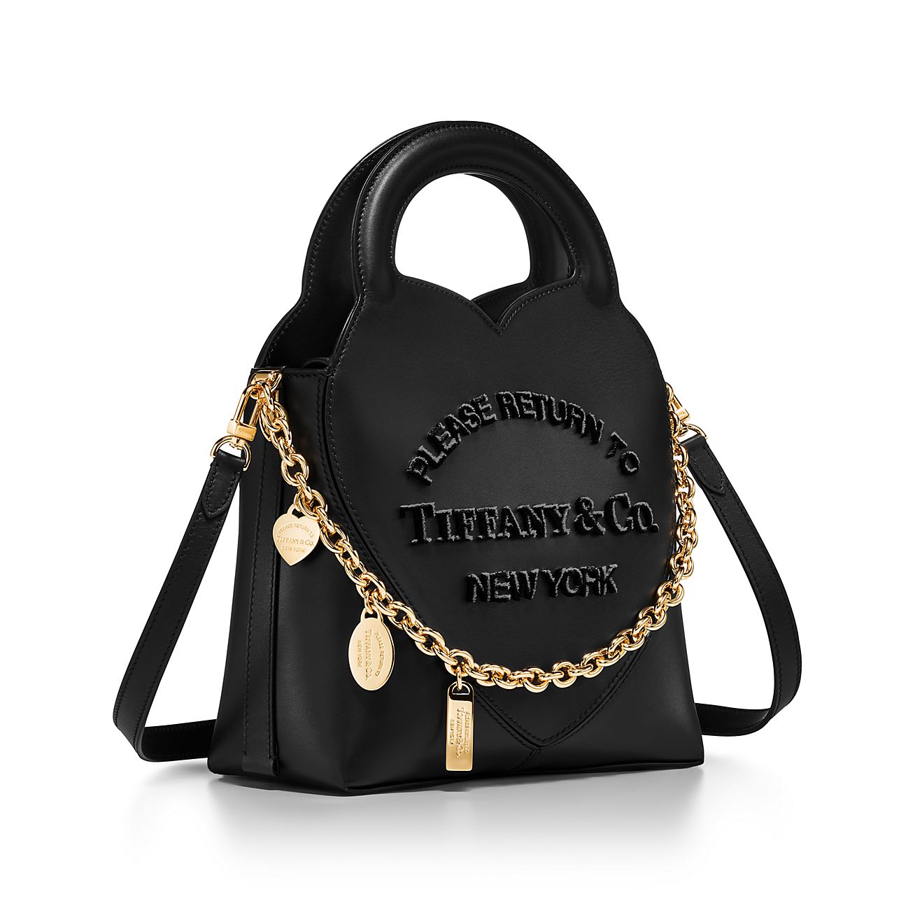 Return to Tiffany™ Mini Charm Tote Bag in Black Leather | Tiffany