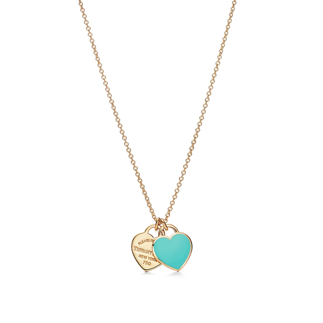 tiffany necklace double heart blue