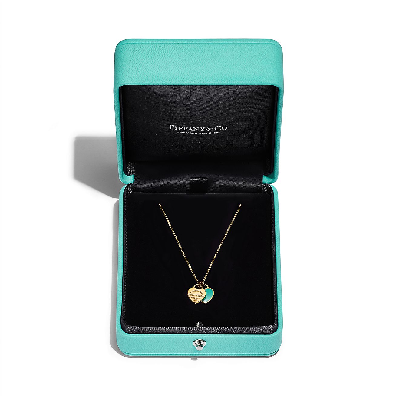 Return to Tiffany™ mini double heart tag pendant in silver with pink enamel  finish.