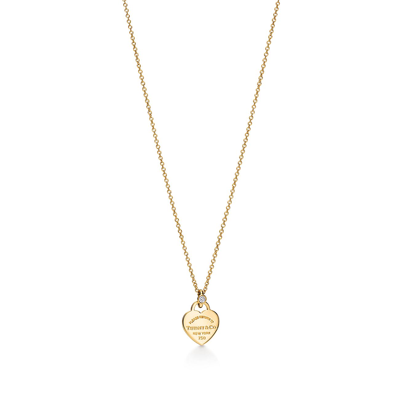 Return to Tiffany® Mini Heart Tag Pendant in Yellow Gold with a Diamond