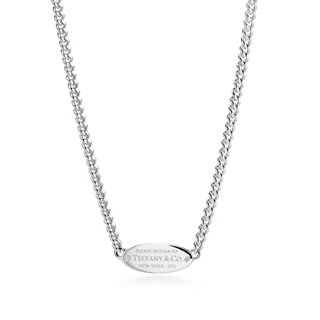 Return To Tiffany Oval I D Necklace In Sterling Silver With Diamonds 16 Tiffany Co