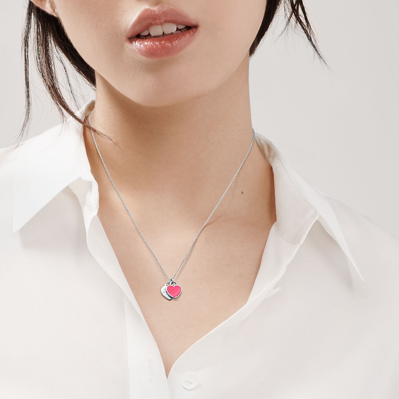 tiffany mini double heart tag pendant pink