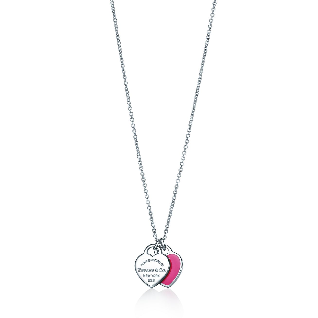 Pink Double Heart Tag Pendant in Silver 