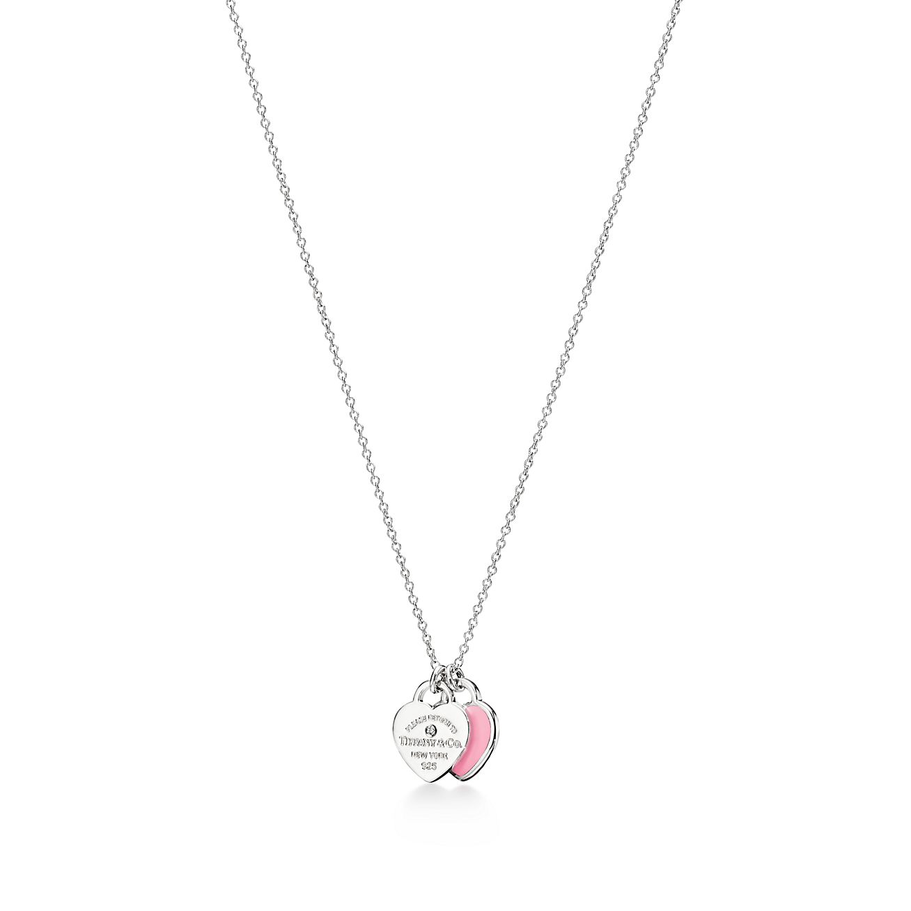 Return to Tiffany™ Pink Double Heart Tag Pendant in Silver with a Diamond, Mini | Tiffany & Co.