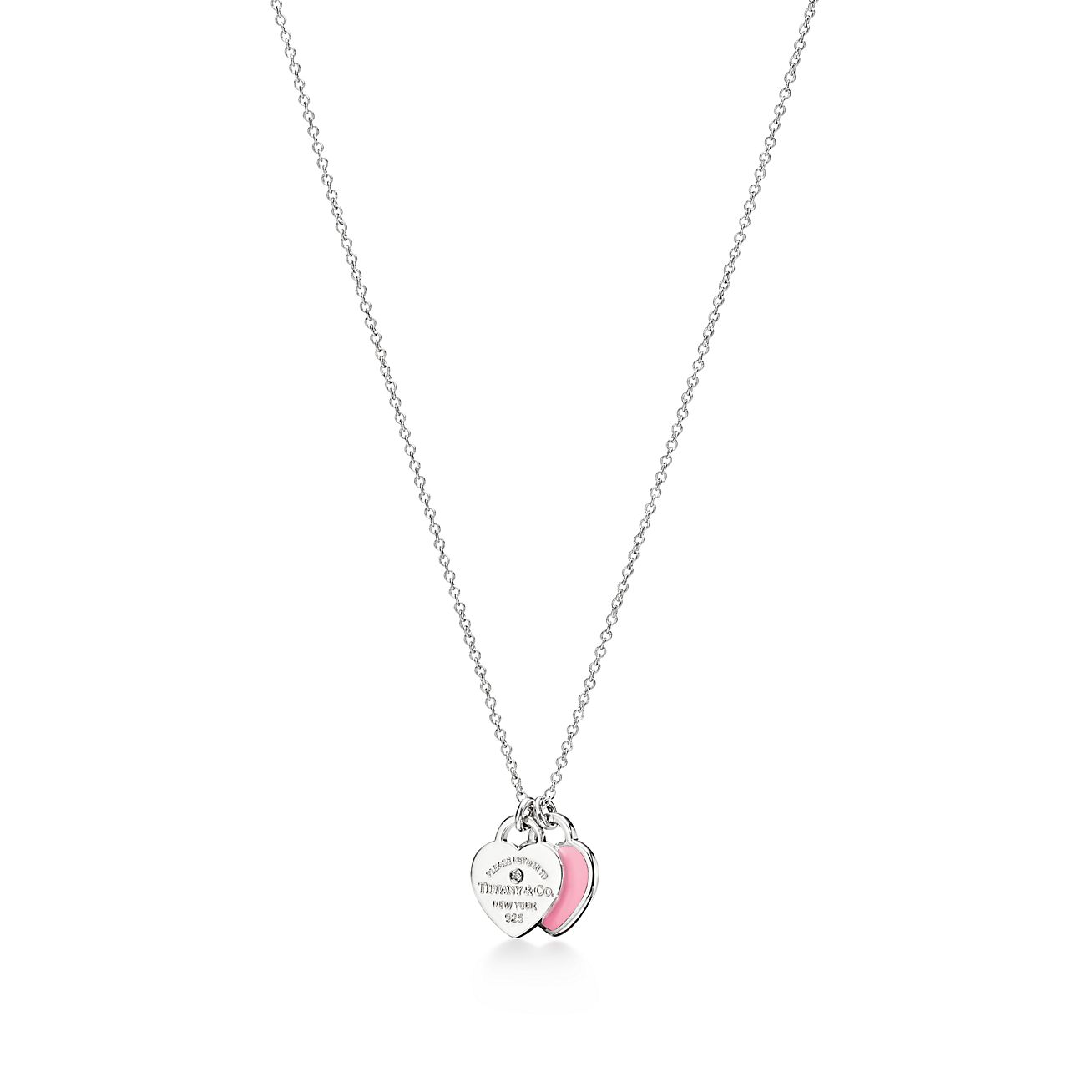Return to Tiffany™Pink Double Heart Tag Pendant in Silver with a Diamond, Mini
