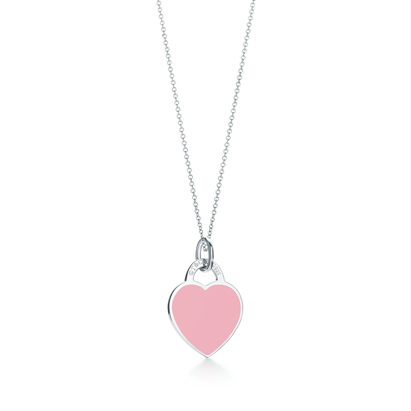TIFFANY & CO. Return to Tiffany Double Heart Tag Pendant Necklace  Enamel Pink