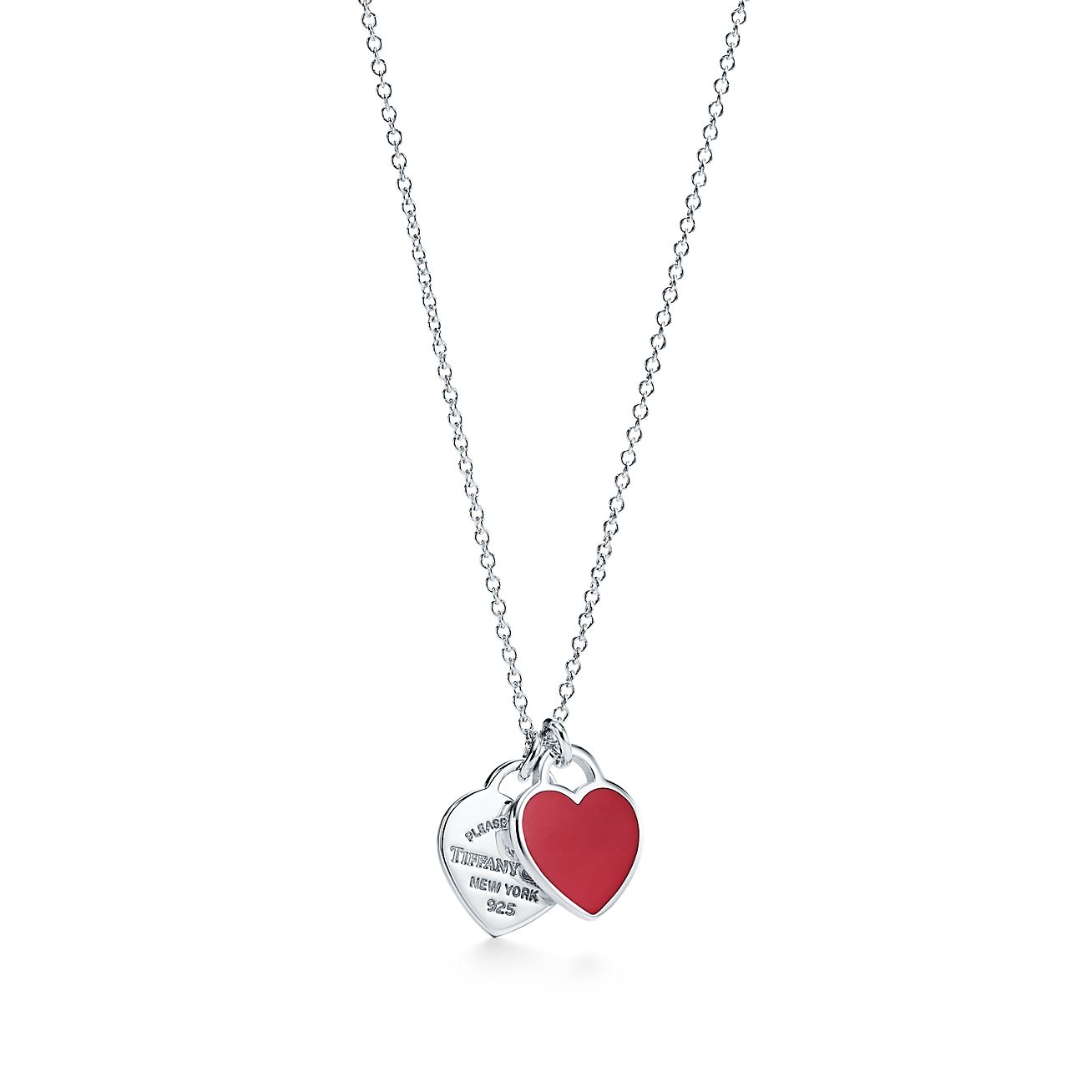 Return to Tiffany™Red Double Heart Tag Pendant in Silver, Small