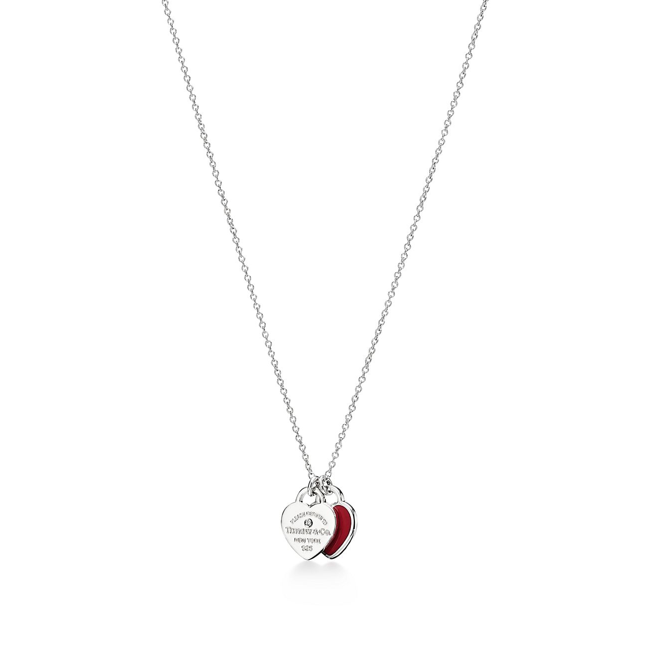Return to Tiffany™Red Double Heart Tag Pendant in Silver with a Diamond, Mini