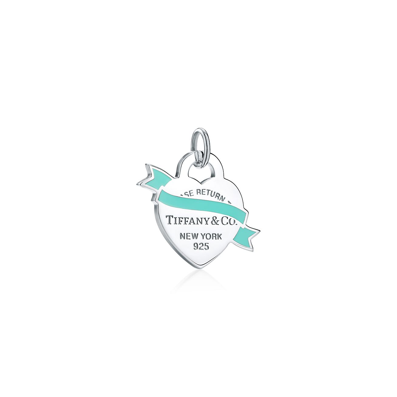 Banner Heart Tag Charm in Silver, Small 
