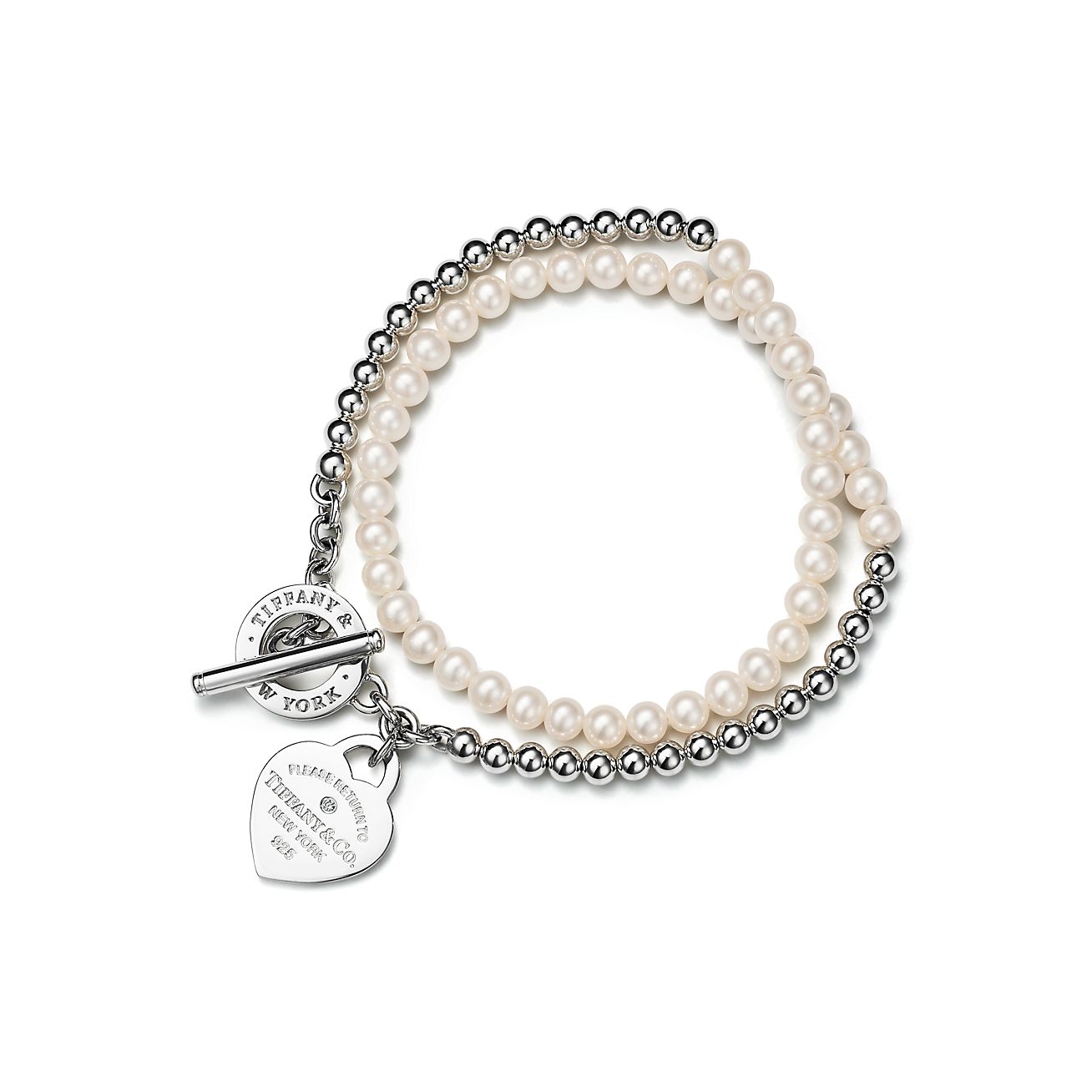 Return to Tiffany™Wrap Bead Bracelet in Silver with Pearls and a Diamond, Small