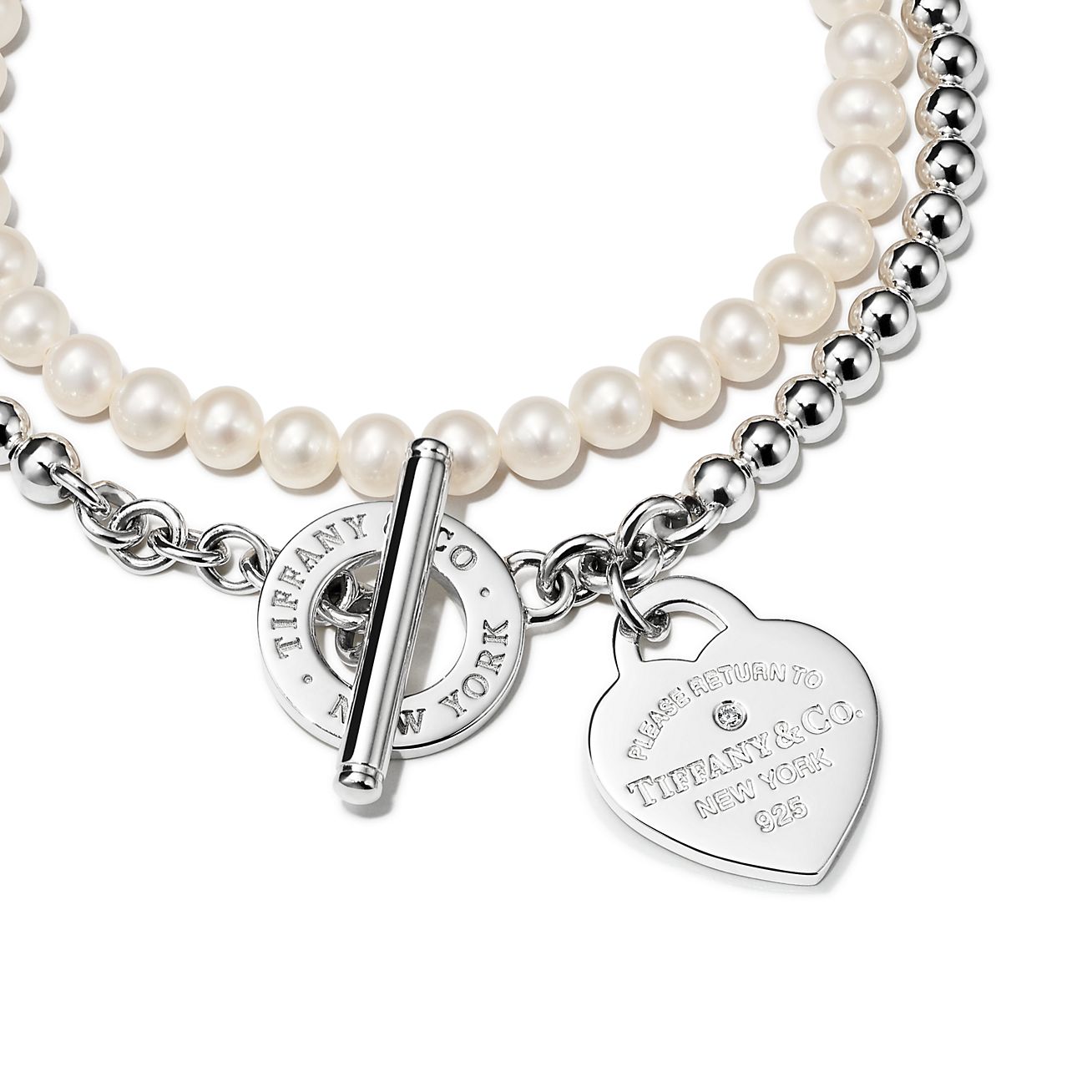 RETURN TIFFANY & Co. Genuine Heart Mini 4mm Bead Pearl Bracelet 7
