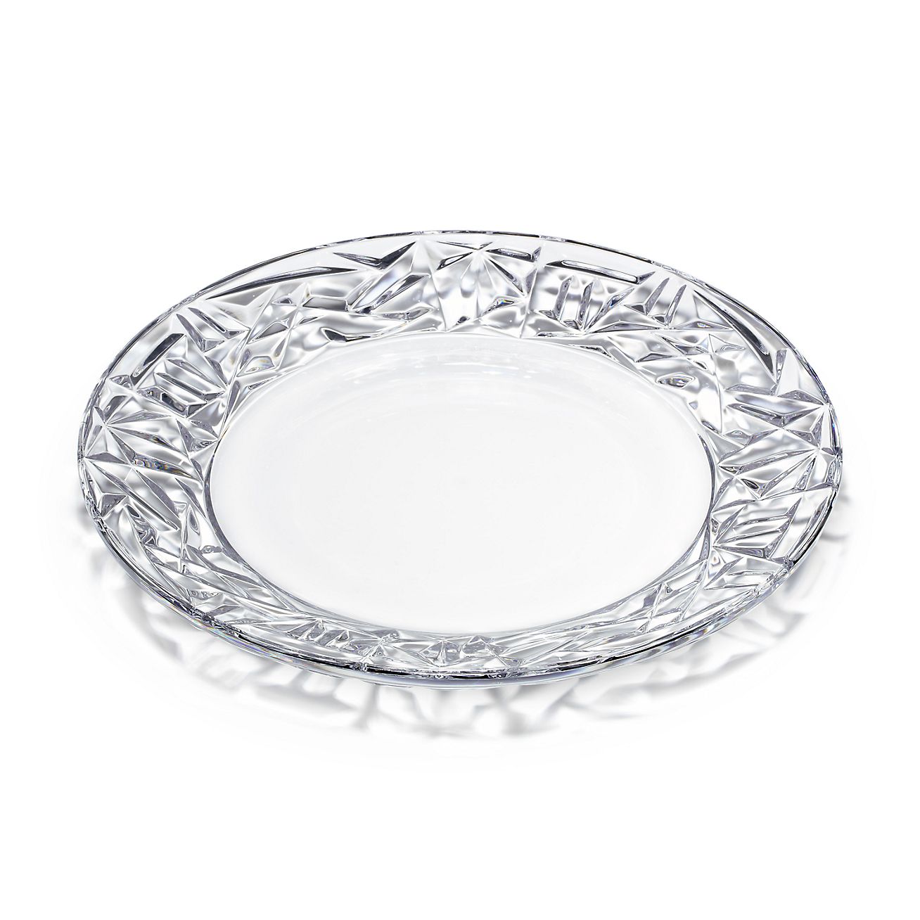Rock-cut round platter in crystal glass 