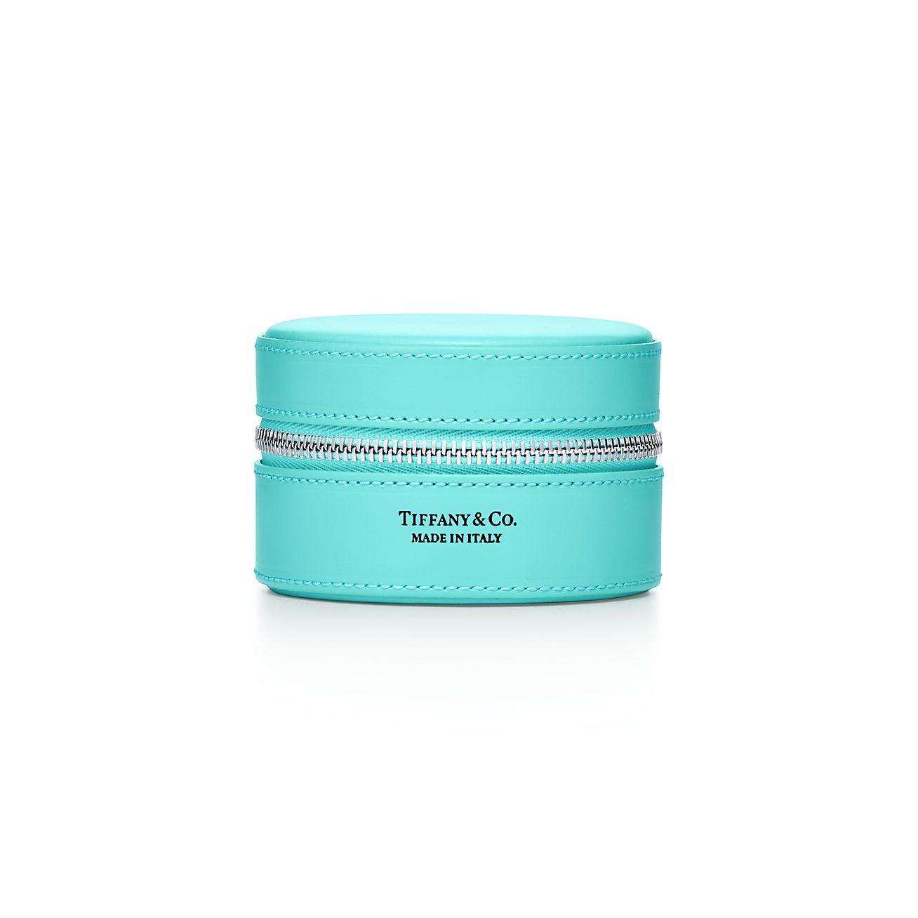 Round jewelry case in Tiffany Blue® smooth calfskin leather, small. |  Tiffany & Co.