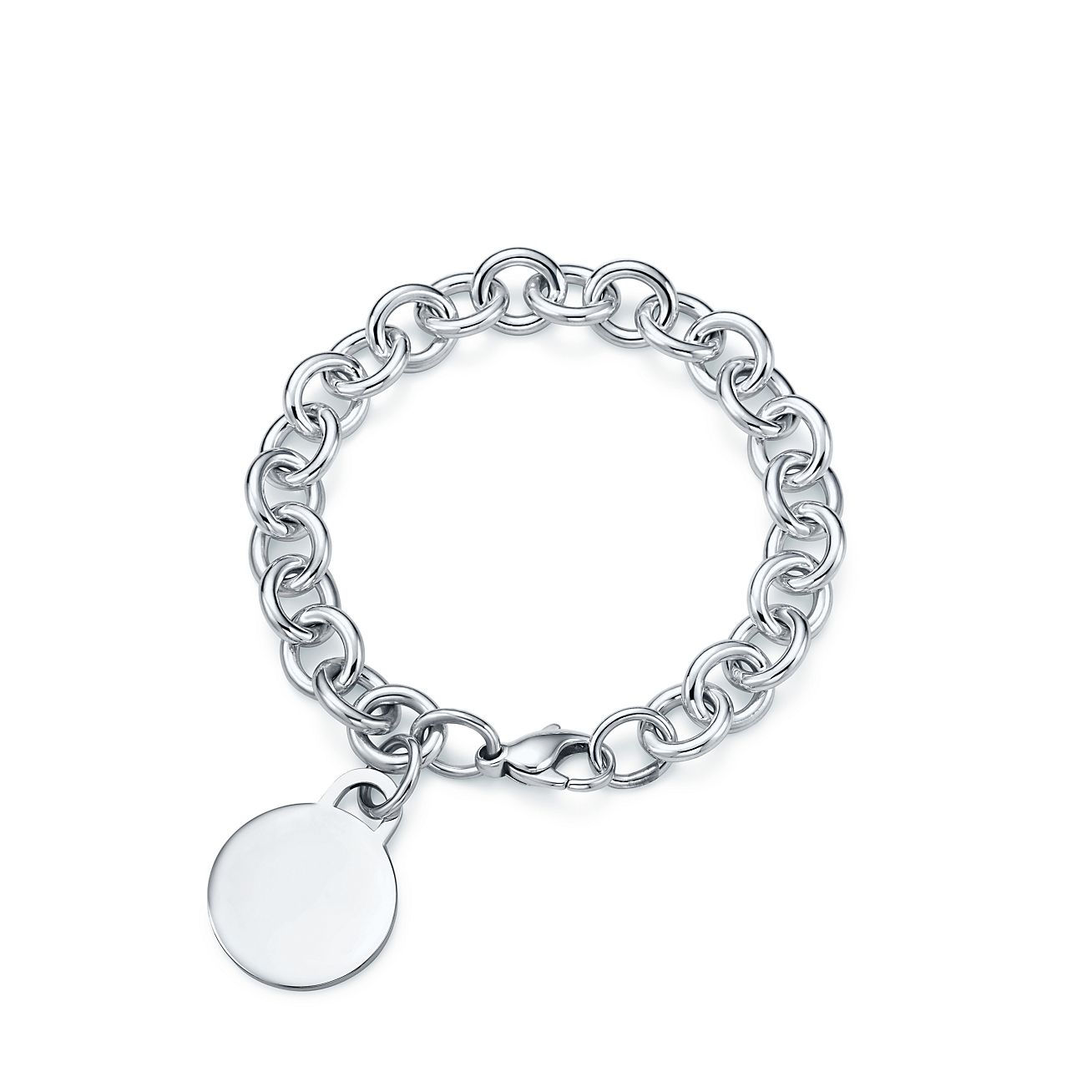 Round tag charm bracelet in sterling 