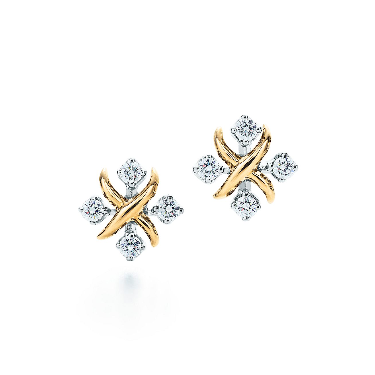 Sixteen Stone by Tiffany Earrings in Yellow Gold and Platinum with Diamonds