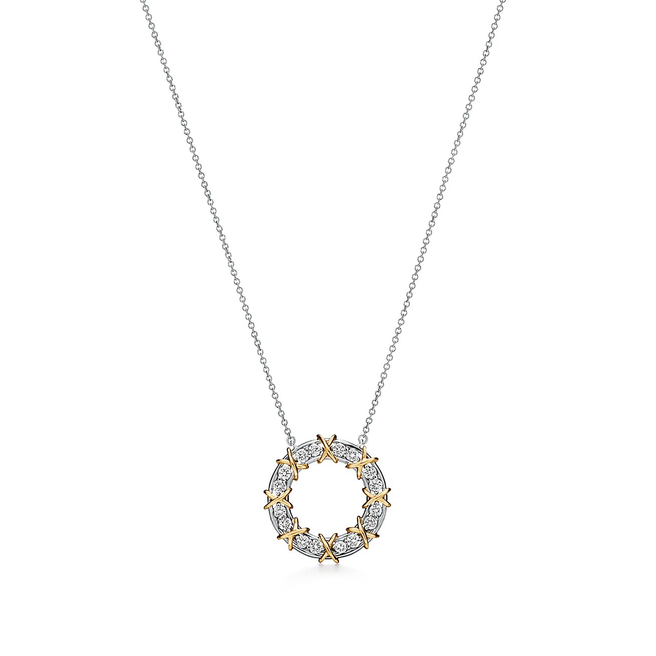 Sixteen Stone by Tiffany Circle Pendant in Platinum & Yellow Gold with Diamonds