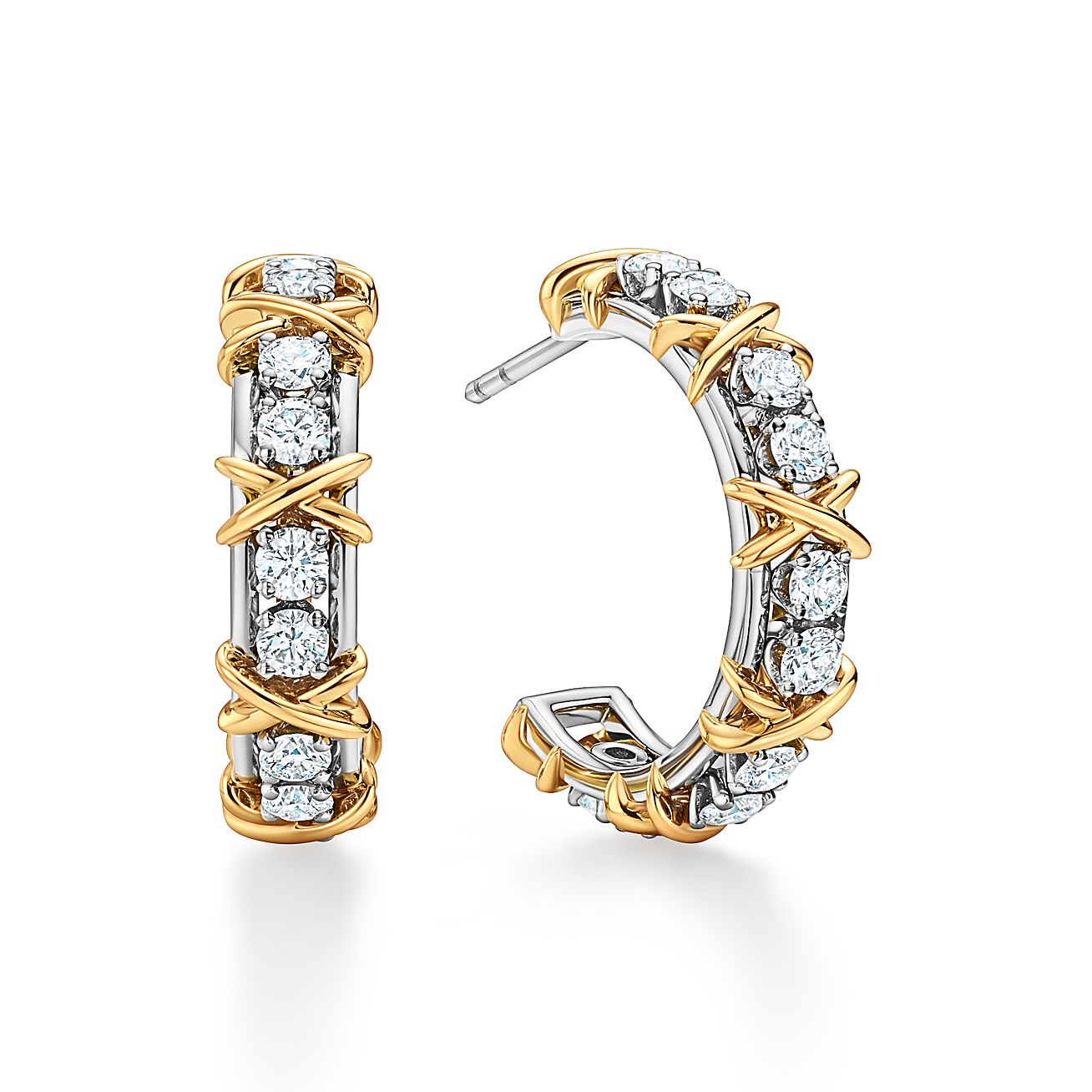 お中元 お歳暮 お年賀 夏 冬 年末年始のご挨拶 ギフト 通販な Sixteen Stone by Tiffany Hoop Earrings in Platinum and ラウンド用品・アクセサリー