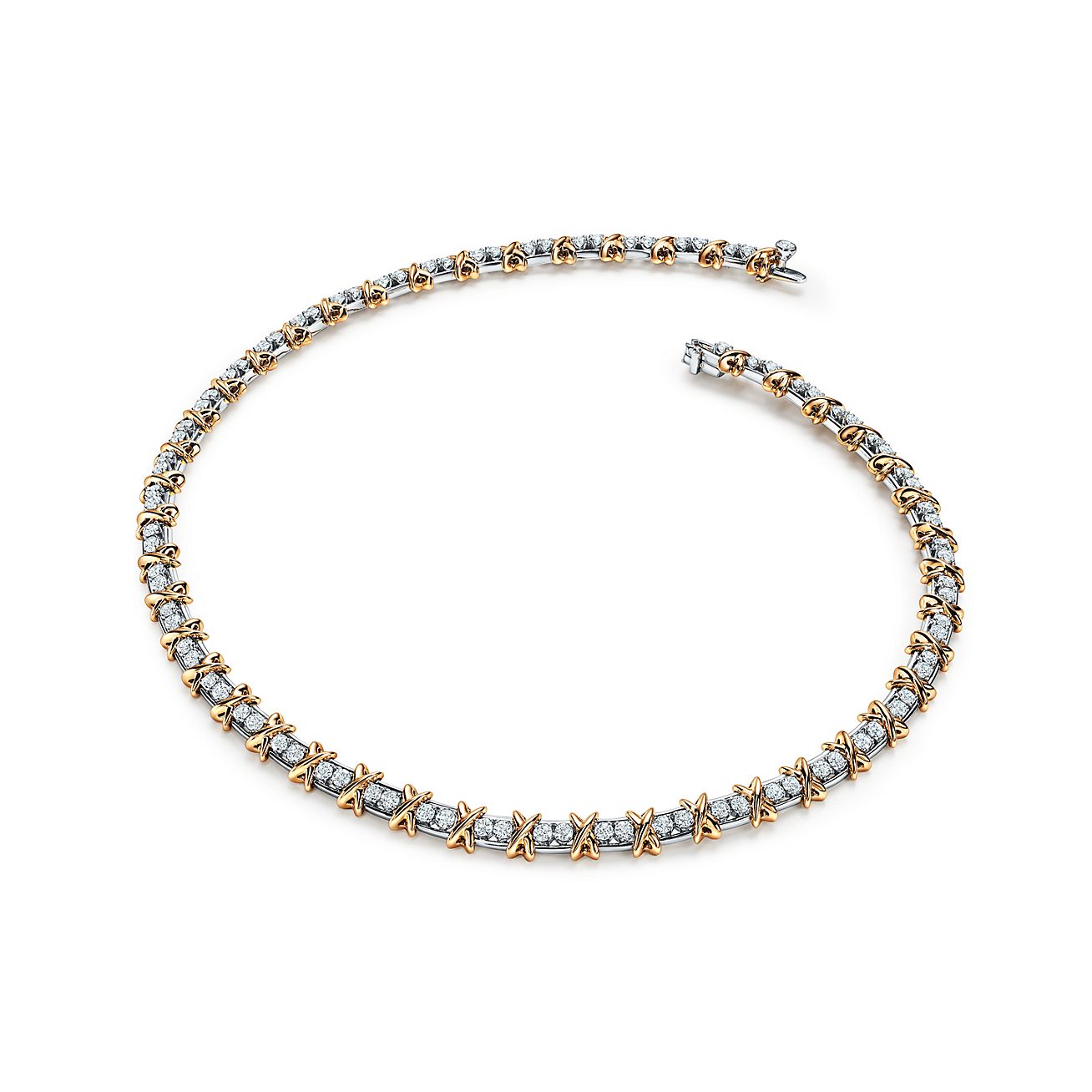Sixteen Stone by Tiffany Necklace in Platinum and Yellow Gold with