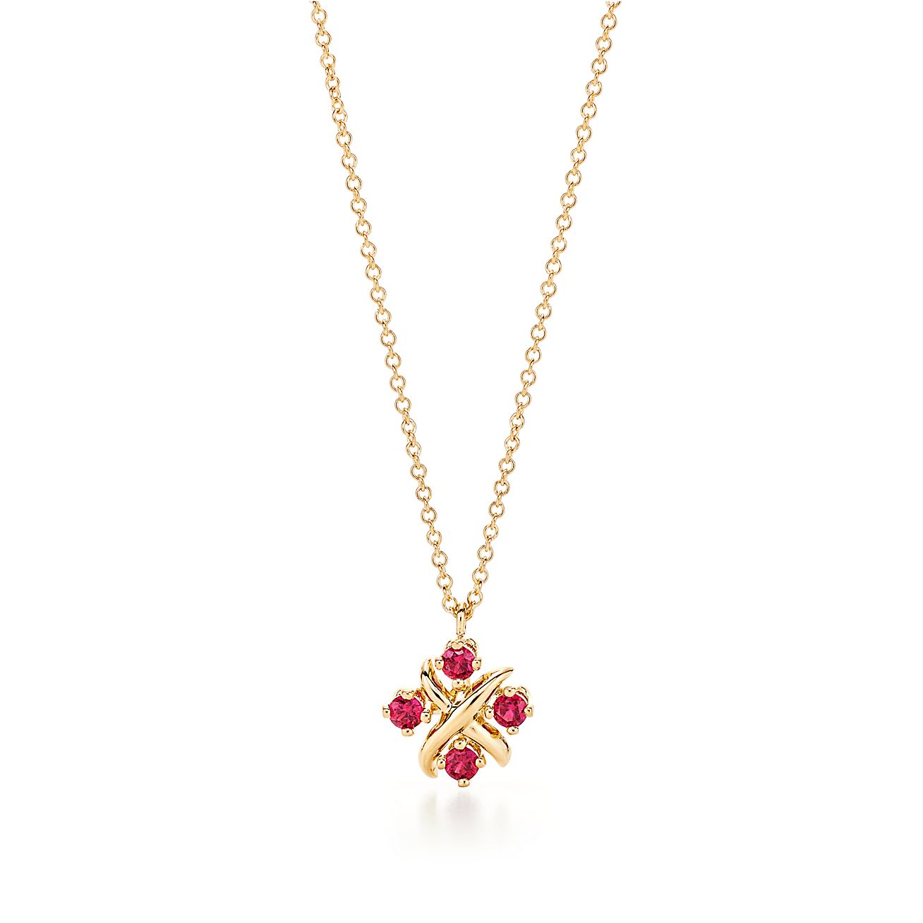 Sixteen Stone by Tiffany Pendant in Yellow Gold with Rubies