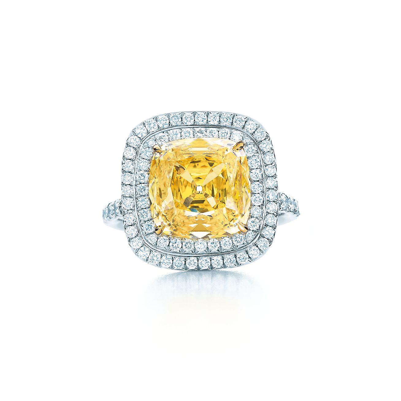 Square yellow diamond ring with white 