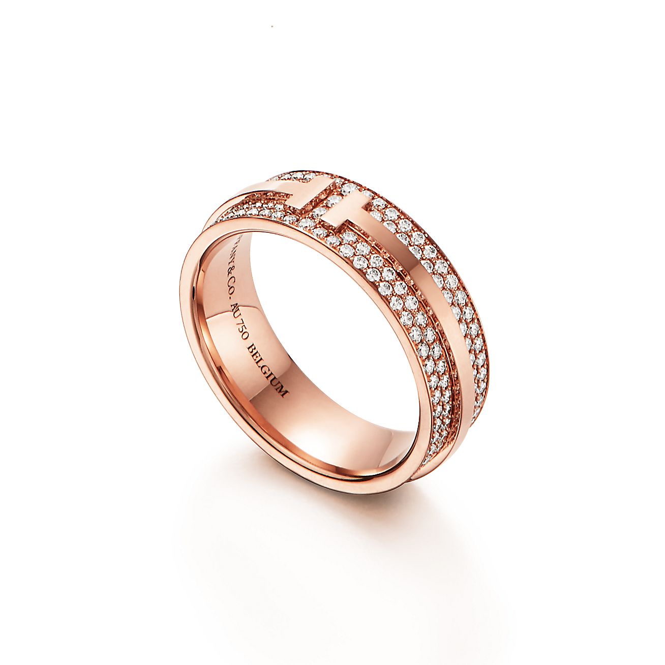 ティファニー T ワイド パヴェ ダイヤモンド リング 18K ローズ 