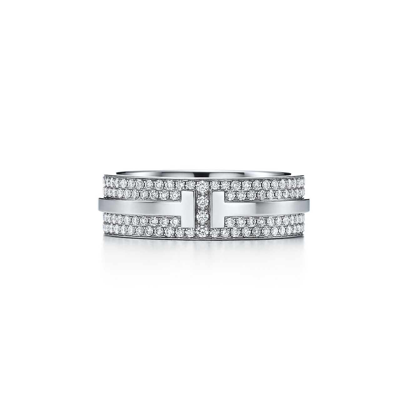ティファニー T ワイド パヴェ ダイヤモンド リング 18K ホワイトゴールド 幅 5.8MM | Tiffany & Co.
