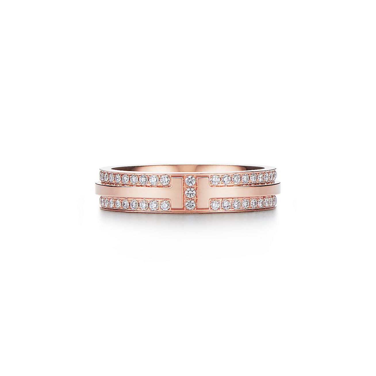 ティファニー T ナロー パヴェ ダイヤモンド リング 18K ローズゴールド 幅 4.5MM | Tiffany & Co.