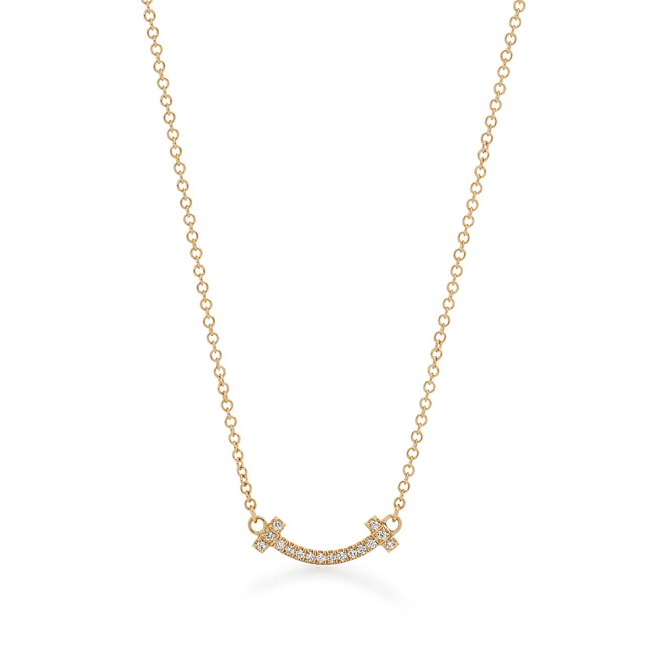 Tiffany T Smile Pendant in Yellow Gold with Diamonds, Small