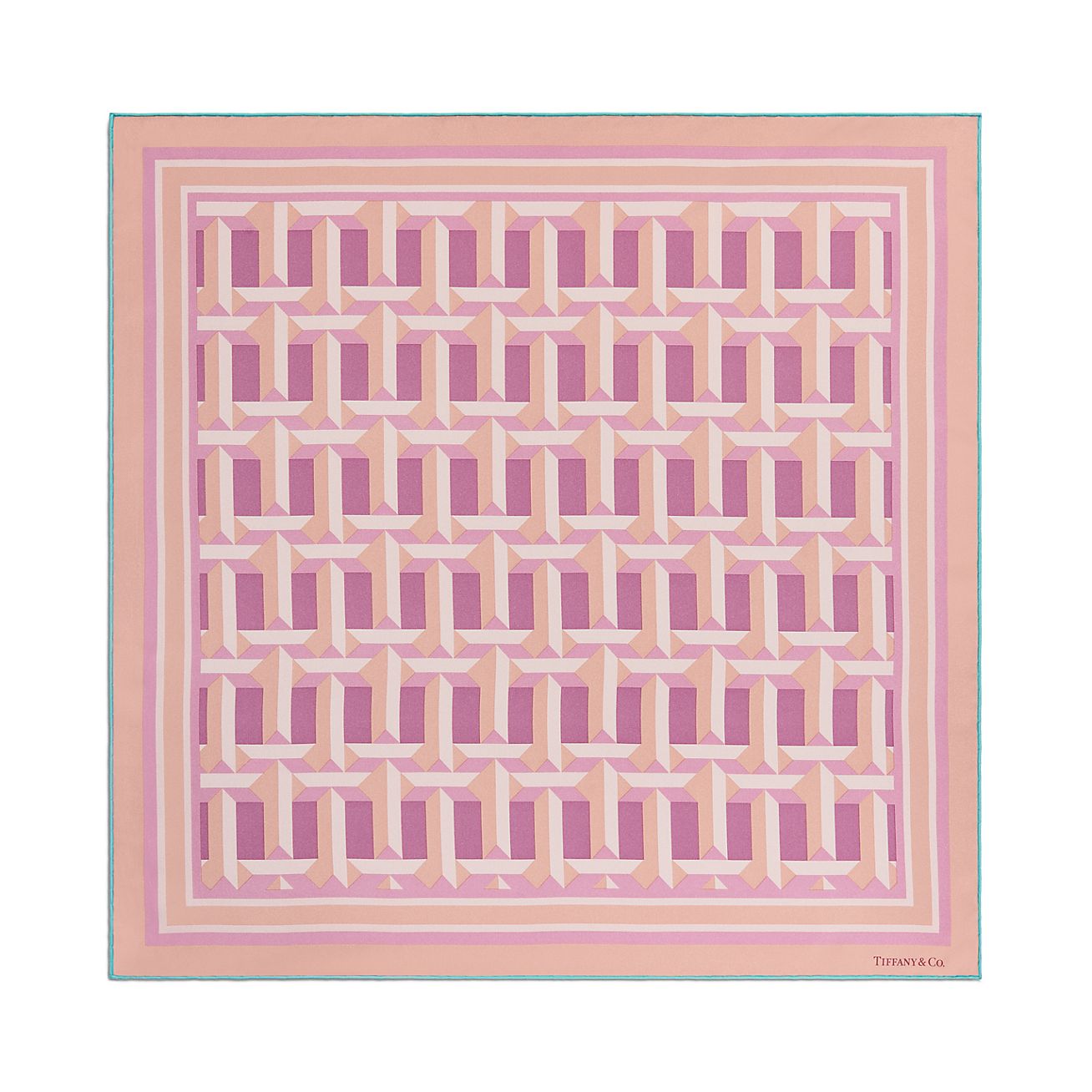 ティファニー T トゥルー スクエア リボン スカーフ クリスタル ピンク シルク | Tiffany & Co.