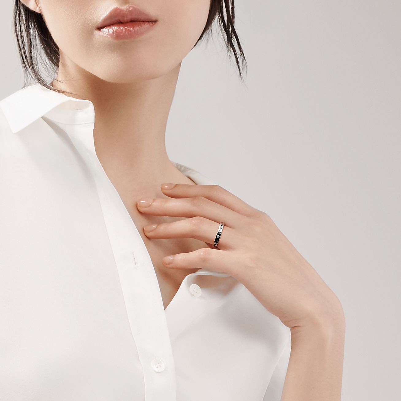 T&CO.® band ring with diamonds in platinum, 3mm wide. - Alternate shot 1 - Modal shot 1