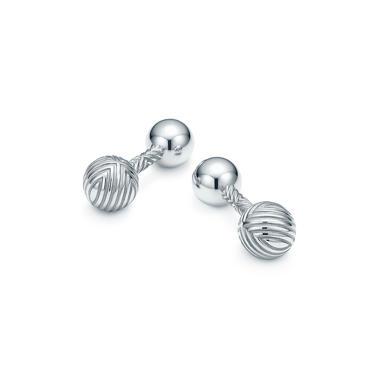 Textured barbell cuff links in sterling 