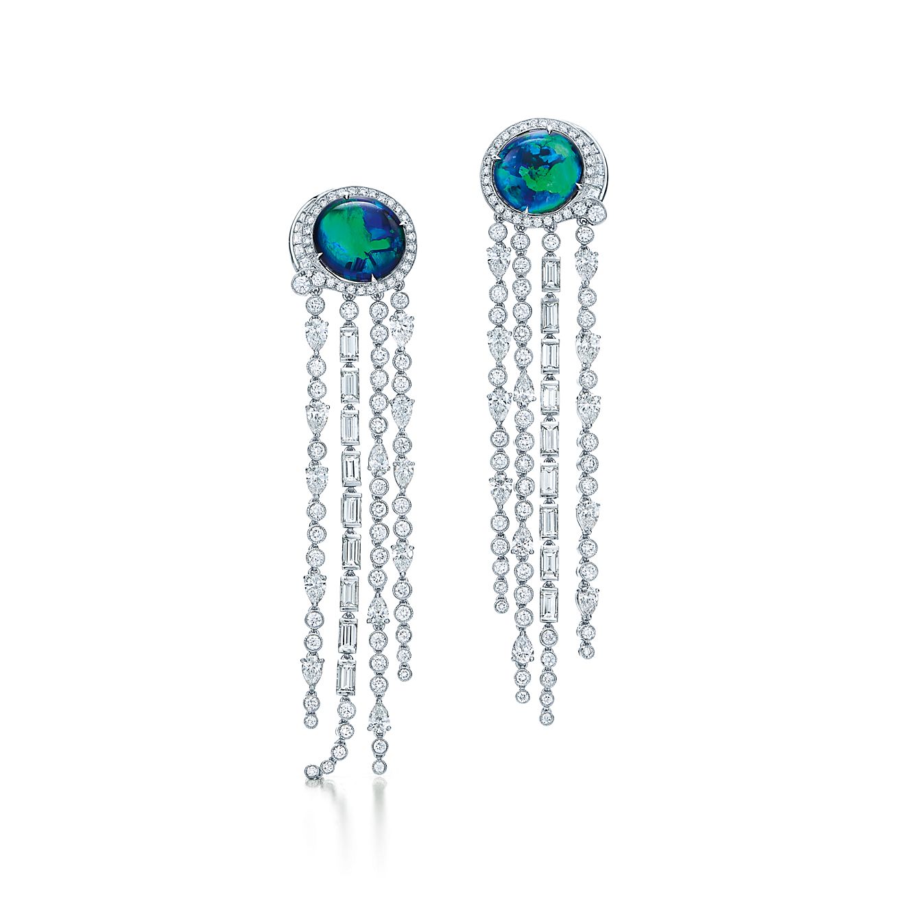 Black opal earrings in platinum with 