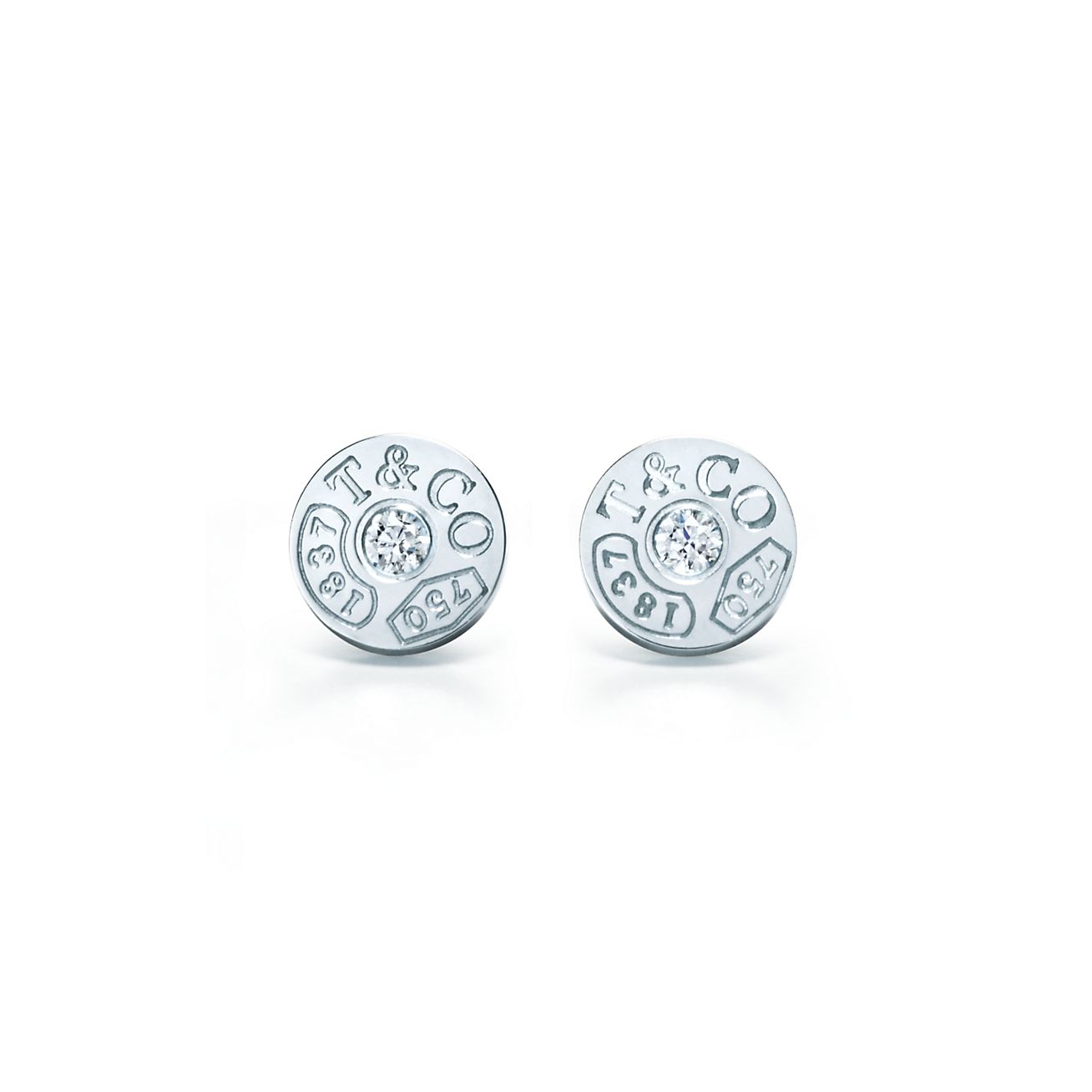 Tiffany 1837® circle earrings in 18k white gold with diamonds 