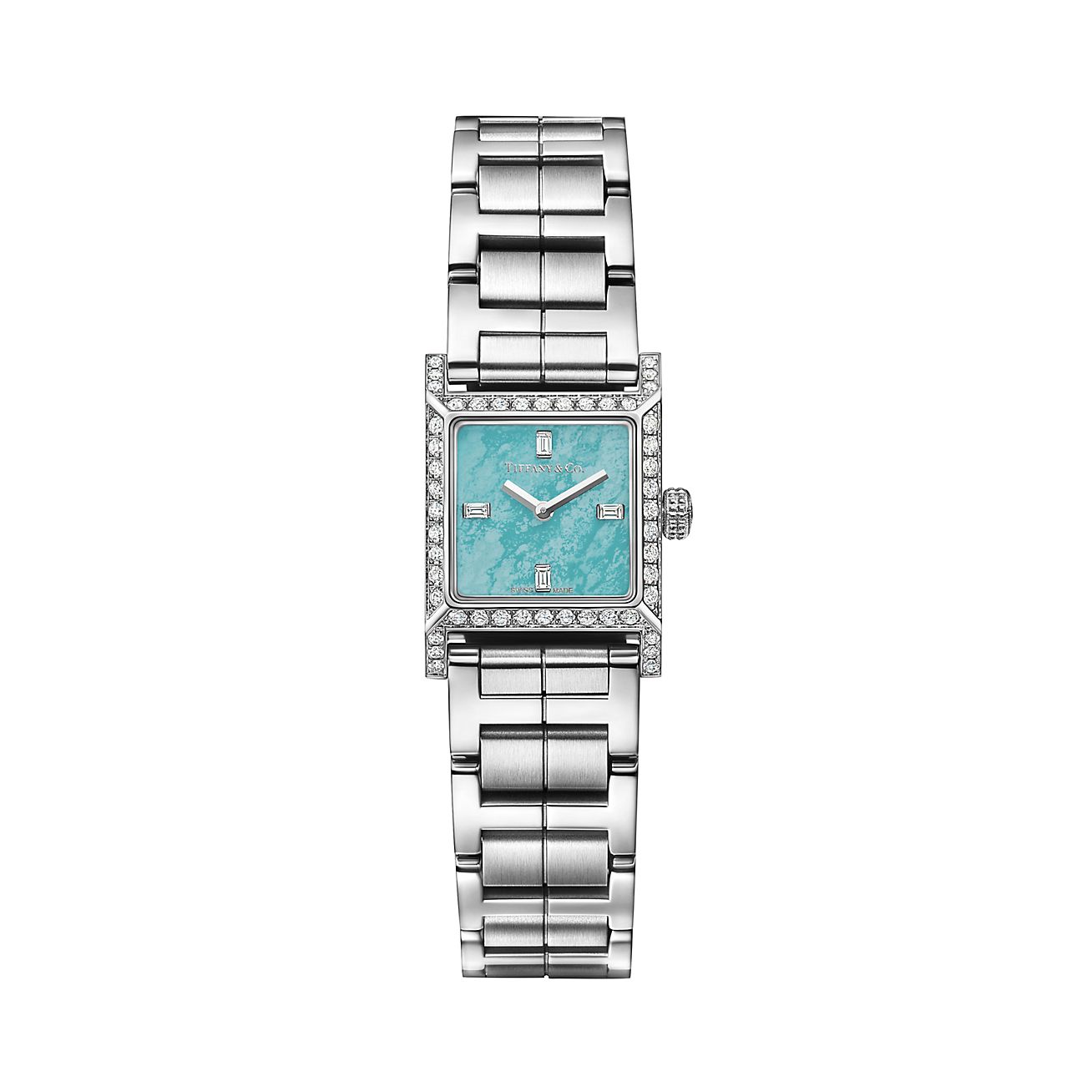 Tiffany 1837 Makers 16 mm Square Watch in Stainless Steel with a Turquoise  Dial