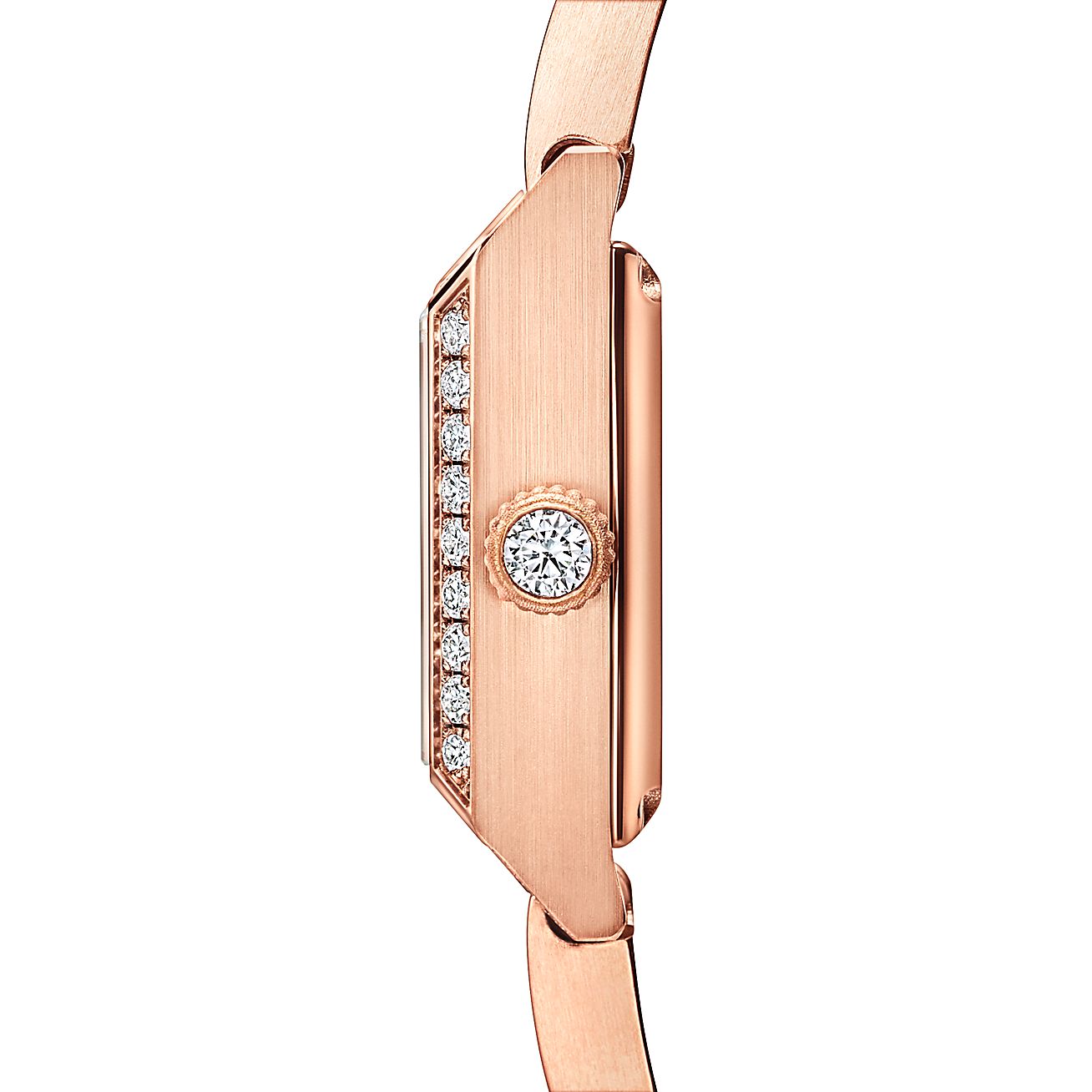 Tiffany 1837 Makers 16 mm Square Watch in Rose Gold with a White Dial