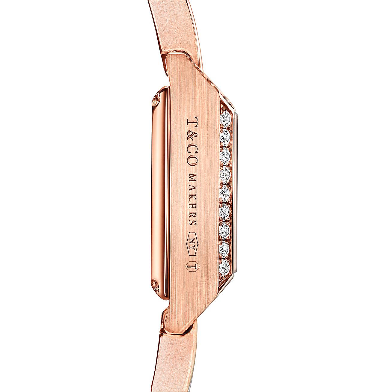 Tiffany 1837 Makers 16 mm Square Watch in Rose Gold with a White Dial