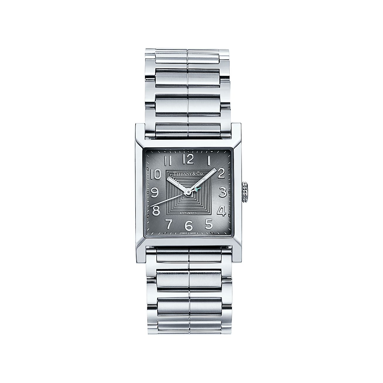 Tiffany 1837 Makers 27 mm square watch in stainless steel with a dark ...