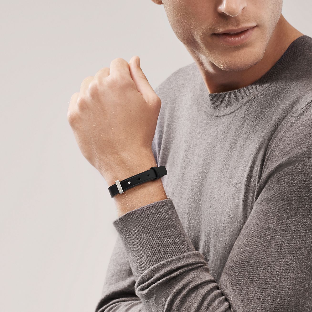 Tiffany 1837® Makers Black Calfskin Leather Bracelet with Sterling Silver