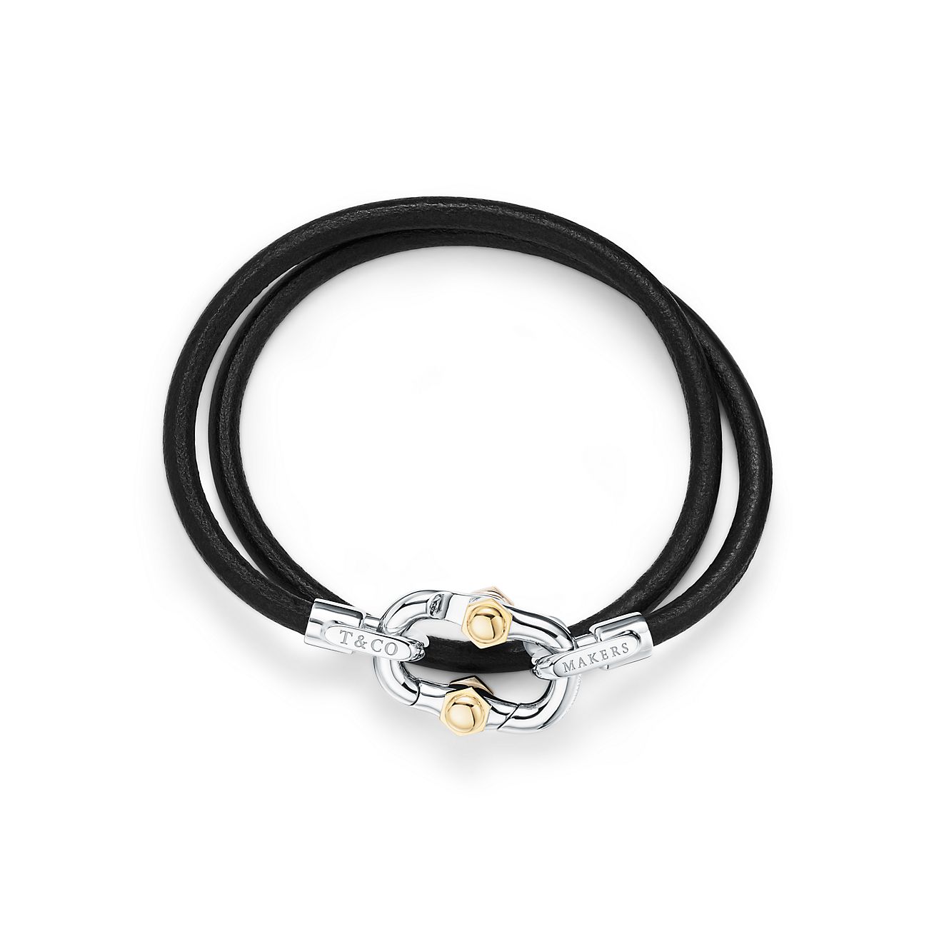 Tiffany 1837® Makers Black Calfskin Leather Cord Bracelet with Sterling Silver a