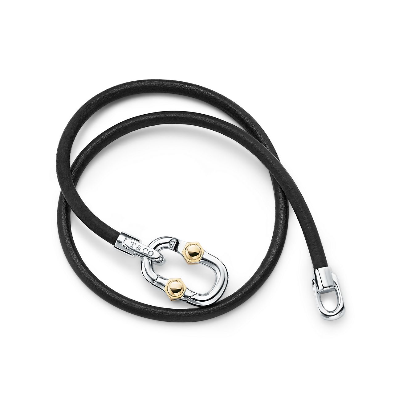 Tiffany 1837® Makers Black Calfskin Leather Cord Bracelet with Sterling Silver a