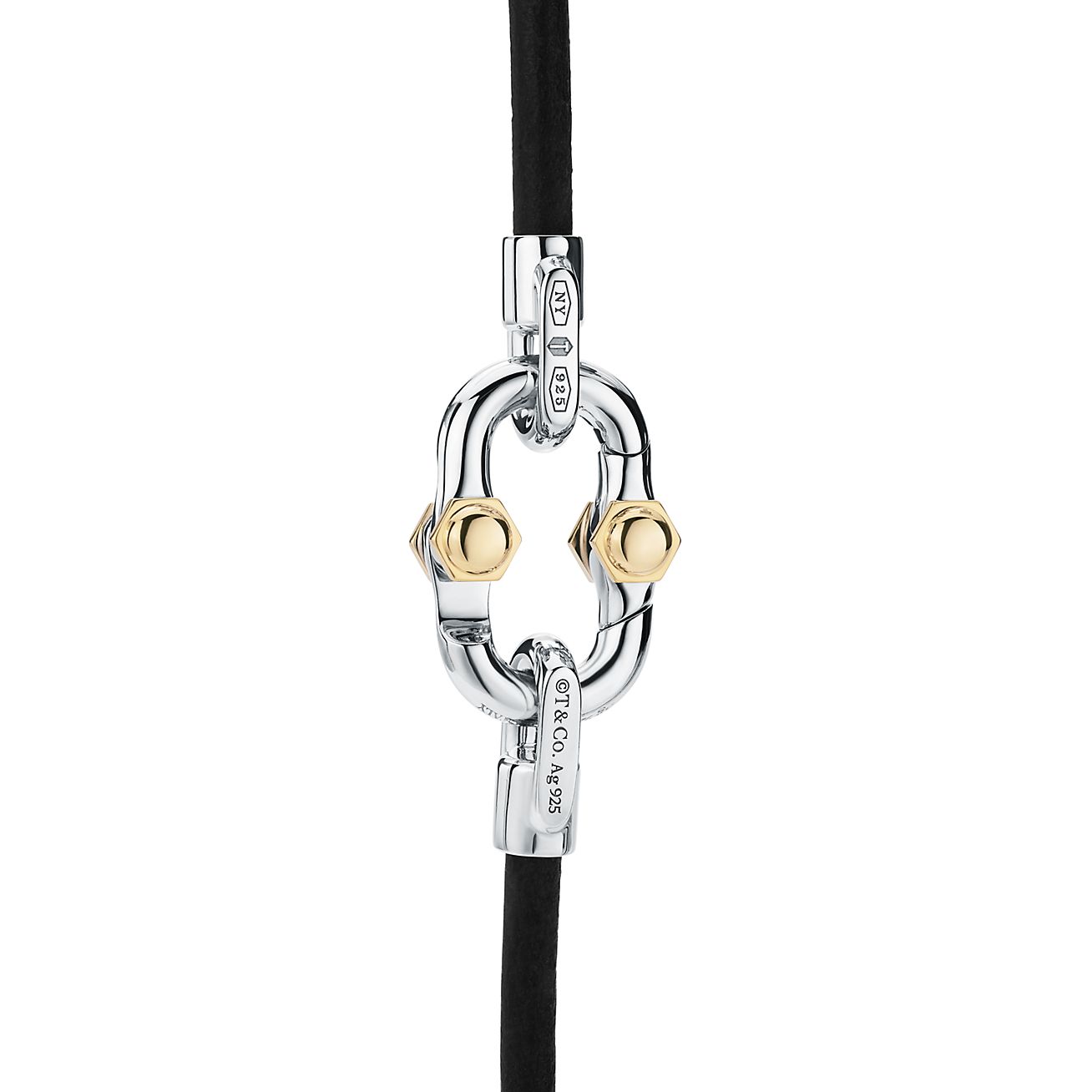 Tiffany 1837® Makers Black Calfskin Leather Cord Bracelet with Sterling Silver and 18k Gold