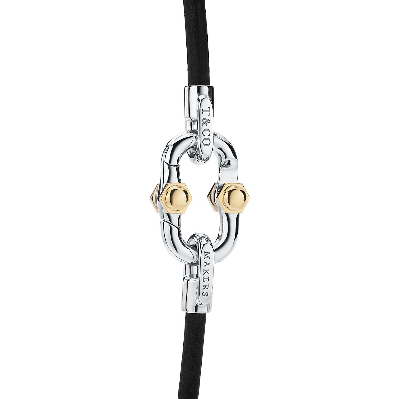 Tiffany 1837® Makers Black Calfskin Leather Cord Bracelet with Sterling Silver and 18k Gold