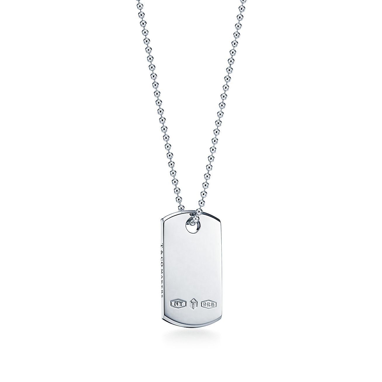 Dog Tag Pendant Necklace in Sterling Silver with Chain