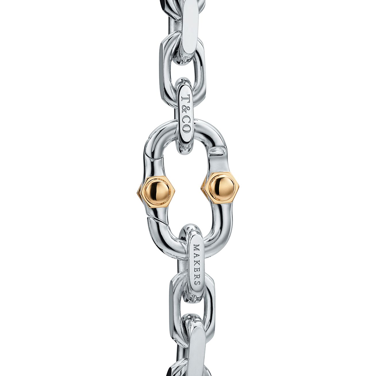 Tiffany 1837 Makers Wide Chain Bracelet in Sterling Silver and Gold, Medium